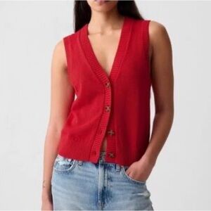 Gap red sweater vest button front linen blend XXL Tall NWT